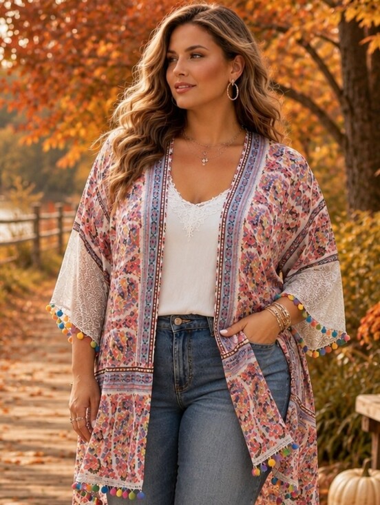 Umgee Tops - Boho Kimono Top Bohemian Plus Size
